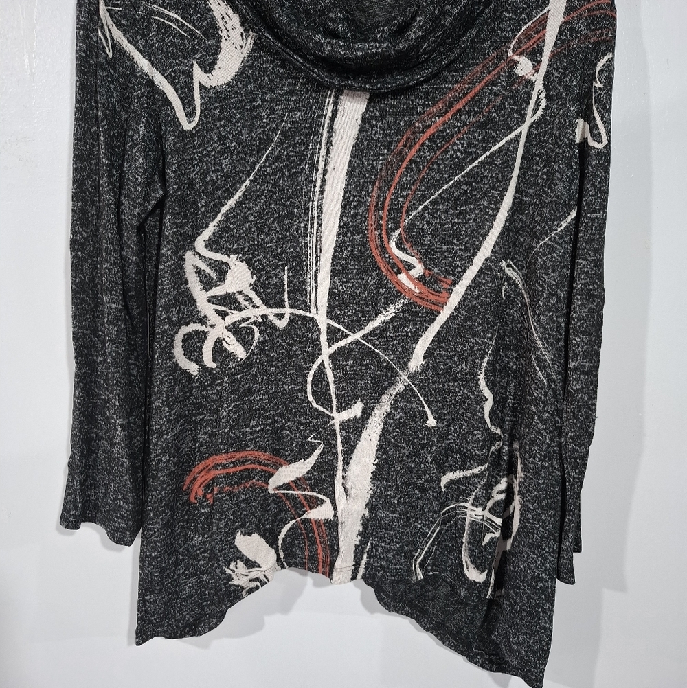 Jess & Jane Cowl Neck Tunic Top Abstract Brushstroke Womens Size M Lagenlook - Picture 5 of 10